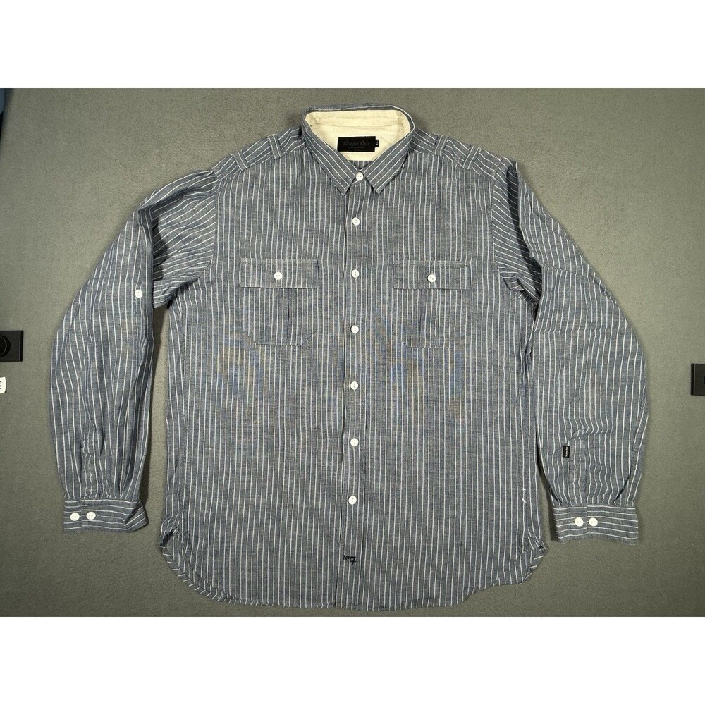 Maiden Noir Striped Work Shirt  XL Son Of The Seventh Blue Railroad Button Down.